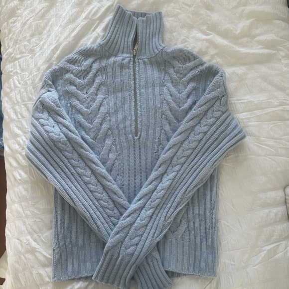 NAADAM $550 cashmere and wool Light Blue Cable Knit Sweater - Picture 3 of 5